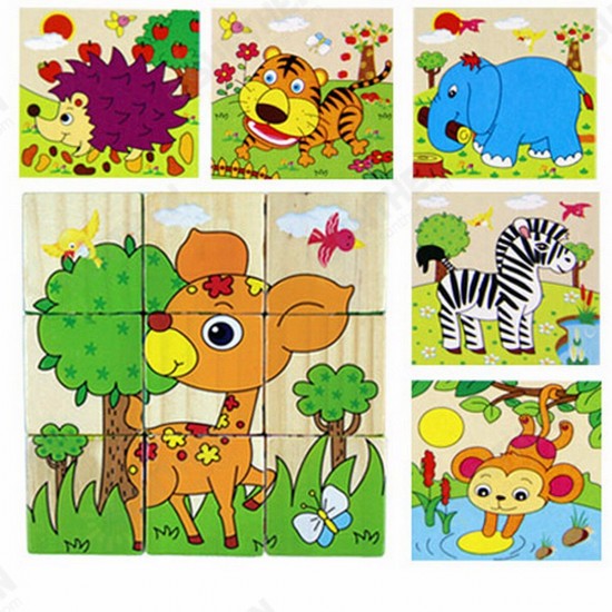 Children Cartoon Puzzle Blocks Colorful Educational Wooden Kids Toys Children Cartoon Puzzle Blocks Colorful Educational Wooden Kids Toys