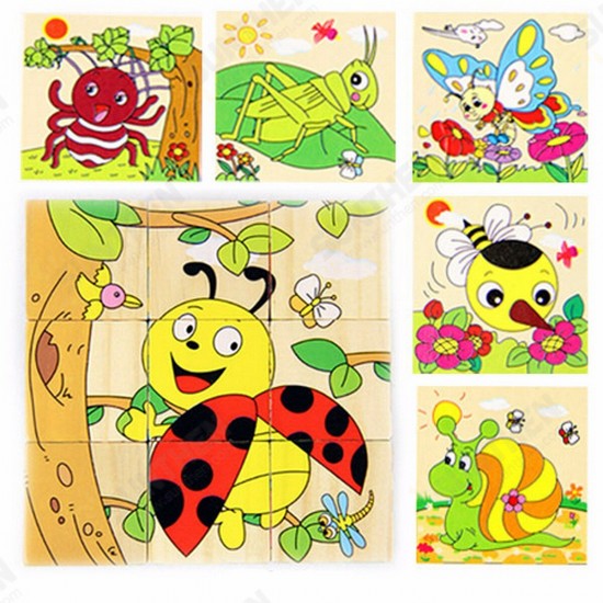 Children Cartoon Puzzle Blocks Colorful Educational Wooden Kids Toys