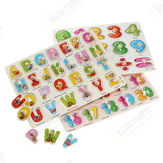 Colorful Wooden Alphabet/Math/Number Jigsaw Puzzle Toy Intelligence Early Education Toys