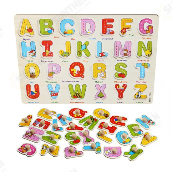 Colorful Wooden Alphabet/Math/Number Jigsaw Puzzle Toy Intelligence Early Education Toys