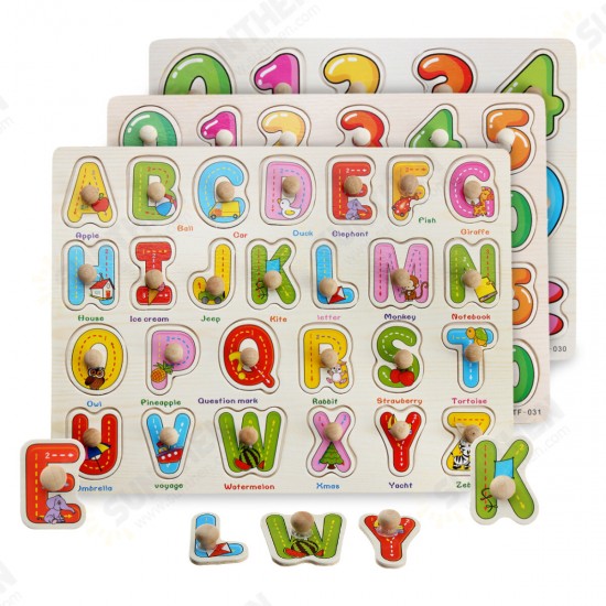 Colorful Wooden Alphabet/Math/Number Jigsaw Puzzle Toy Intelligence Early Education Toys