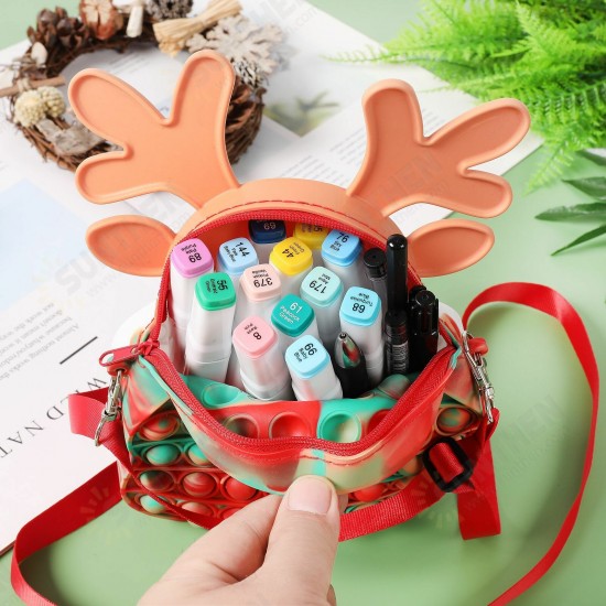 Creative Fidget Toy Push Bubble Sensory Decompression Christmas Elk Storage Coin Bag Toy for Xmas Kids Gift