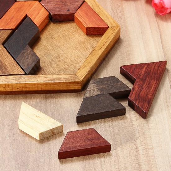 DIY 9PCS Wooden IQ Game Jigsaw Intelligent Tangram Brain Teaser Puzzle Kids Toys