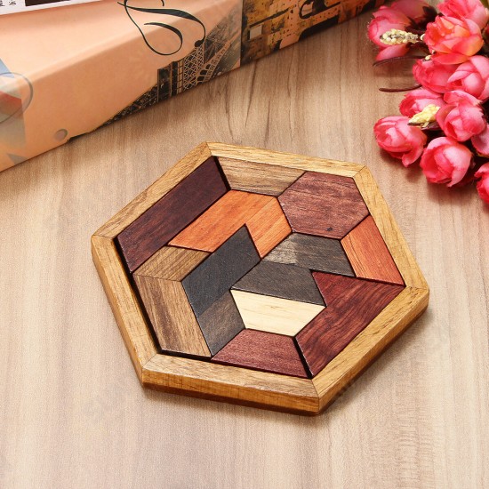 DIY 9PCS Wooden IQ Game Jigsaw Intelligent Tangram Brain Teaser Puzzle Kids Toys