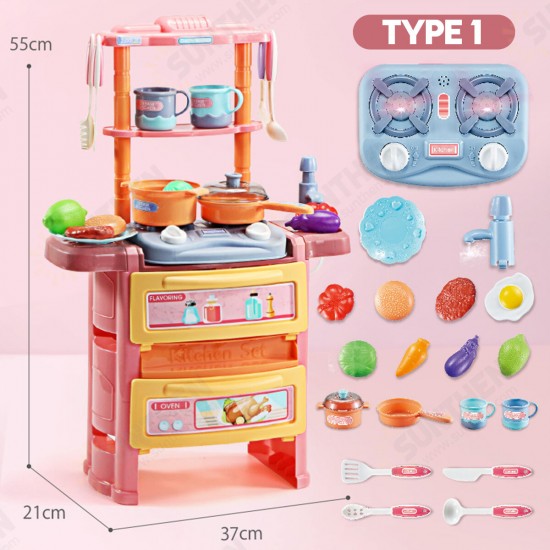 Dream Kitchen Role Play Cooking Children Tableware Toys Set with Sound Light Water Outlet Funtion