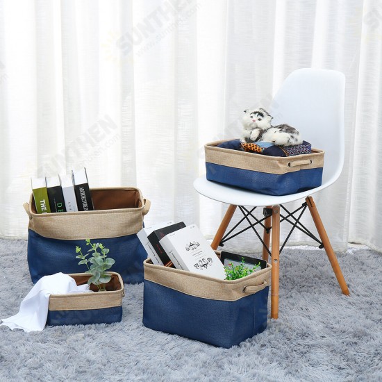 Eight Kinds of Cotton & Linen Blue/Grey Storage Basket Without Cover for Kid Toys