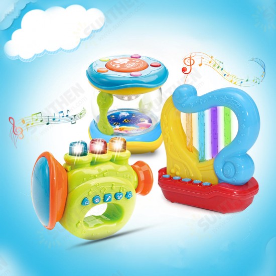 Musical Instruments Horn Harp Drum LED Light Story Telling Percussion Developmental Toy House Play