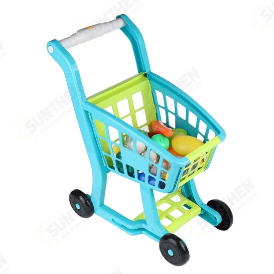 Plastic Kids' Supermarket Shopping Cart Set with Accessories (Fruits & Vegetables & Snack Boxes) for Children Toys