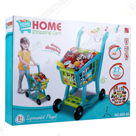 Plastic Kids' Supermarket Shopping Cart Set with Accessories (Fruits & Vegetables & Snack Boxes) for Children Toys