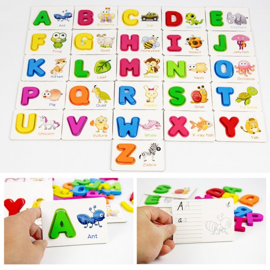 Puzzle Alphabet Spelling English Letters Animal Cards Educational Learning Toy for Kids Gift