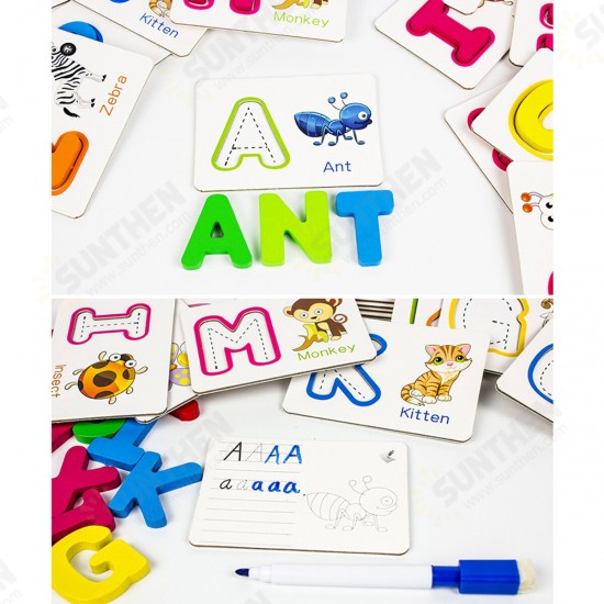 Puzzle Alphabet Spelling English Letters Animal Cards Educational Learning Toy for Kids Gift