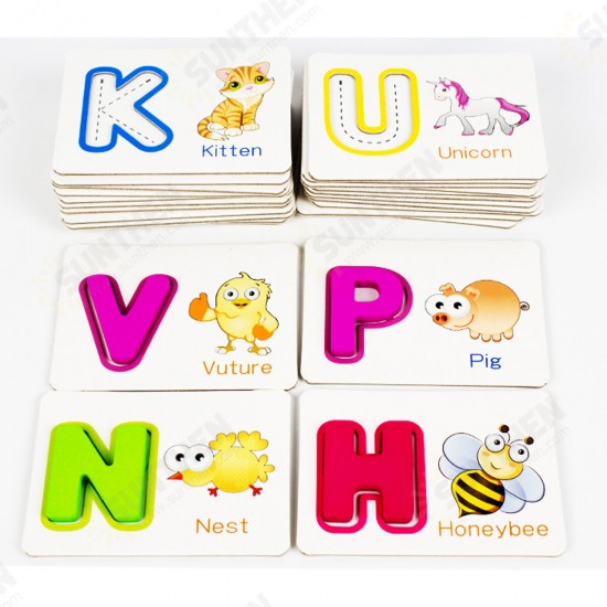 Puzzle Alphabet Spelling English Letters Animal Cards Educational Learning Toy for Kids Gift