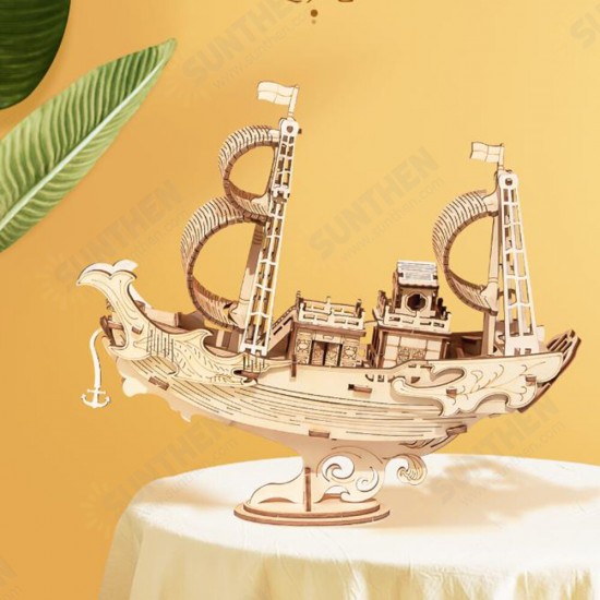 TG307 Communication Boat 3D Puzzle DIY Hand-assembled Wooden Sailing Model Toy