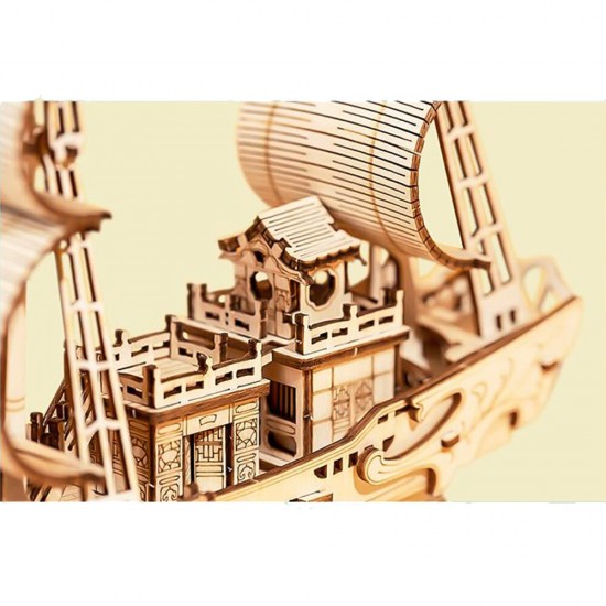TG307 Communication Boat 3D Puzzle DIY Hand-assembled Wooden Sailing Model Toy