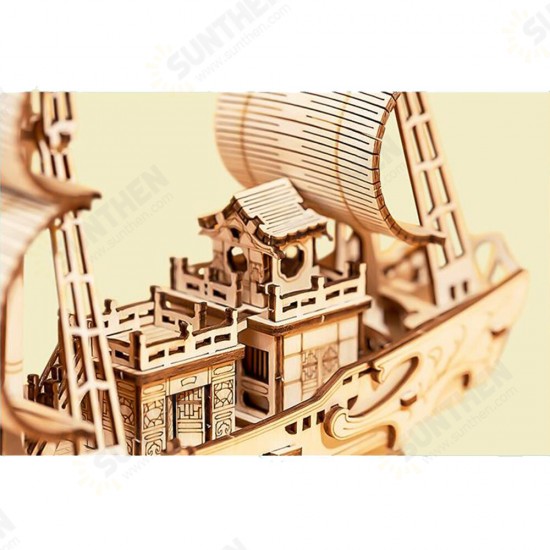 TG307 Communication Boat 3D Puzzle DIY Hand-assembled Wooden Sailing Model Toy