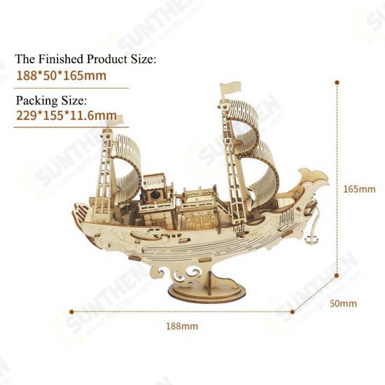 TG307 Communication Boat 3D Puzzle DIY Hand-assembled Wooden Sailing Model Toy