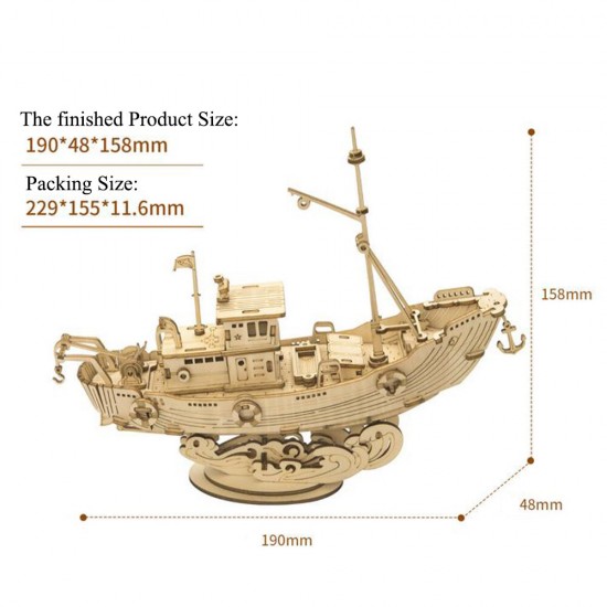 TG308 Harvest Fishing Boat 3D Puzzle DIY Hand-assembled Wooden Sailing Model Toys