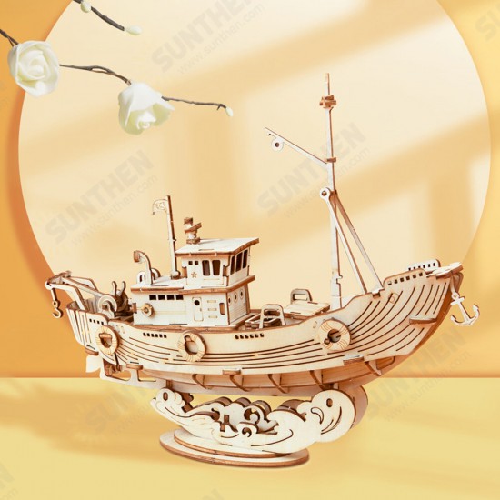 TG308 Harvest Fishing Boat 3D Puzzle DIY Hand-assembled Wooden Sailing Model Toys