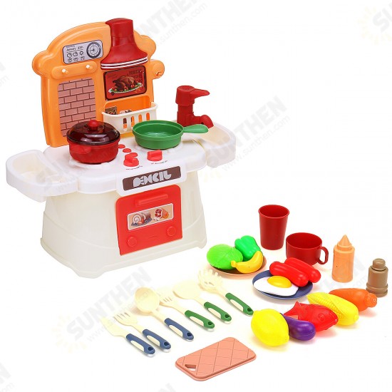 Simulation Kitchen Cooking Pretend Playing House Early Education Toy Set with Light and Sound Effect for Kids Gift