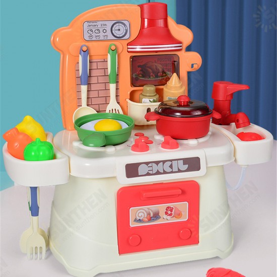 Simulation Kitchen Cooking Pretend Playing House Early Education Toy Set with Light and Sound Effect for Kids Gift