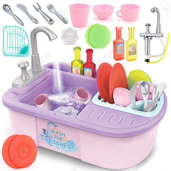 Simulation Kitchen Dishwasher Playing Sink Dishes Pretend Play Set Educational Toy for Kids Gift