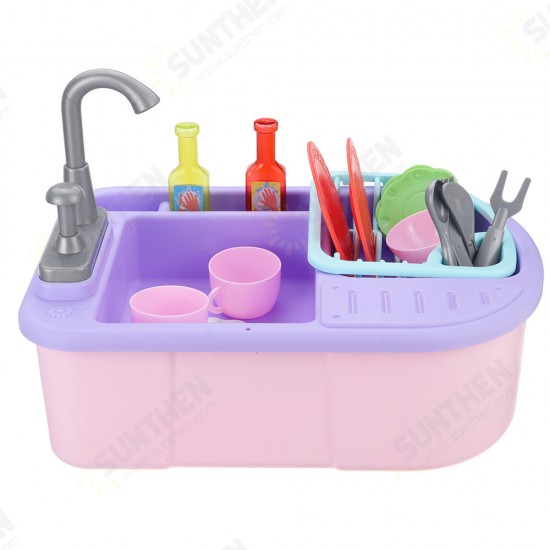 Simulation Kitchen Dishwasher Playing Sink Dishes Pretend Play Set Educational Toy for Kids Gift