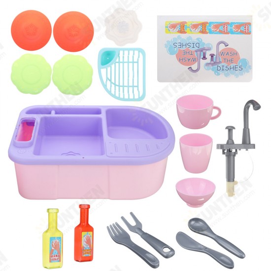 Simulation Kitchen Dishwasher Playing Sink Dishes Pretend Play Set Educational Toy for Kids Gift