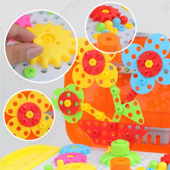 Simulation Montessori DIY Electric Drill Screw Building Blocks Assembly Puzzle Early Educational Toy for Kids Gift