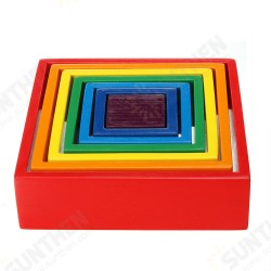 Square 7-piece 6.1 x 6.1 x 1.73inch Wooden Rainbow Stacking Toy nested stack games Building blocks Square 7-piece 6.1 x 6.1 x 1.73inch Wooden Rainbow Stacking Toy nested stack games Building blocks