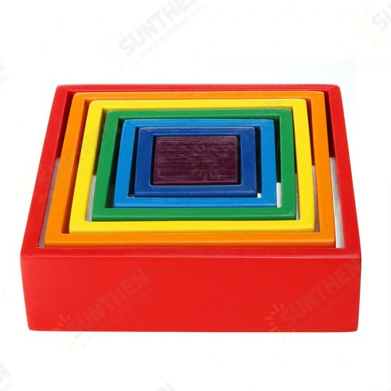 Square 7-piece 6.1 x 6.1 x 1.73inch Wooden Rainbow Stacking Toy nested stack games Building blocks