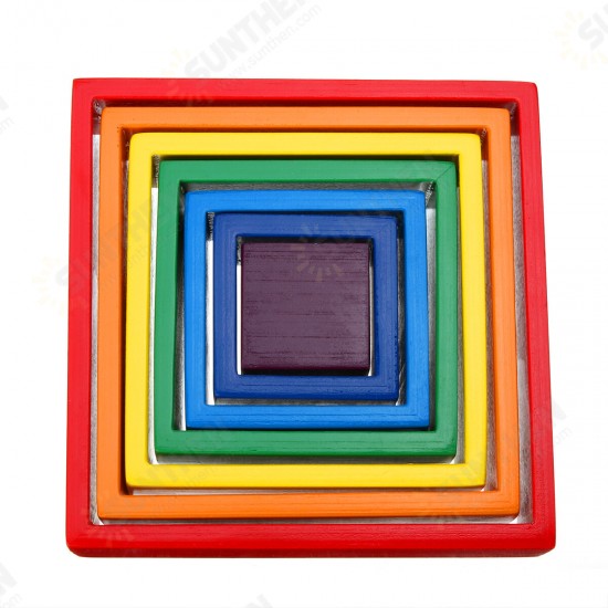 Square 7-piece 6.1 x 6.1 x 1.73inch Wooden Rainbow Stacking Toy nested stack games Building blocks