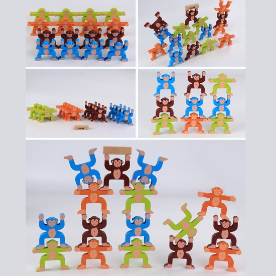 Wood Balancing Stacked Stones Rainbow Monkey/Bear/Panda Hercules Puppet Building Block Montessori Toys for Kids Gift