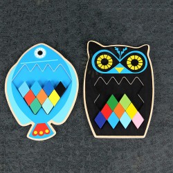 Wood DIY Assembly Jigsaw Puzzle Toy Colors Shapes Cartoon Fish Owl Matching Cards Toy for Children Learning Wood DIY Assembly Jigsaw Puzzle Toy Colors Shapes Cartoon Fish Owl Matching Cards Toy for Children Learning