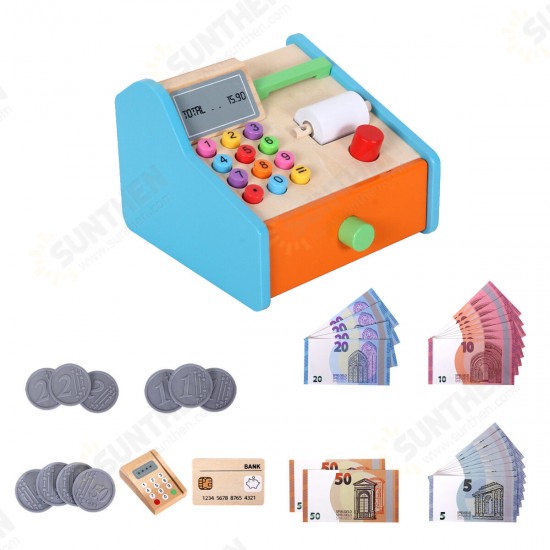 Wooden Cash Register Shop Grocery Checkout Play Game Learn Education Toys for Kids Perfect Gift