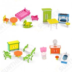 Wooden Colorful DIY Assembly Doll House Furniture Kit Early Educational Learning Toys for Kids Gift Wooden Colorful DIY Assembly Doll House Furniture Kit Early Educational Learning Toys for Kids Gift