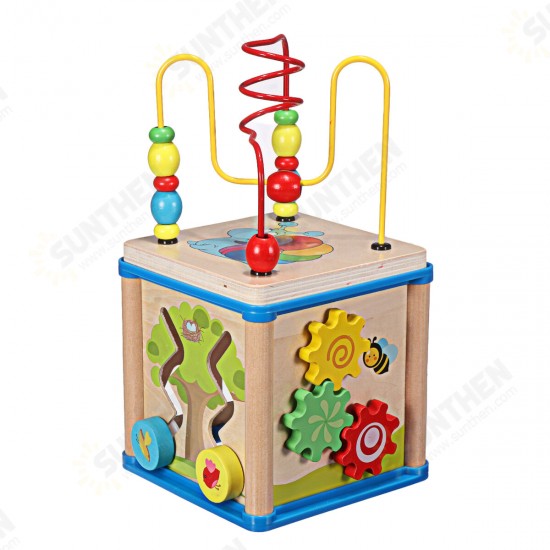 Wooden Multi-functional Wisdom Aroind Treasure Box with Beads Parent-child Educational Learning Toy for Kids Gift