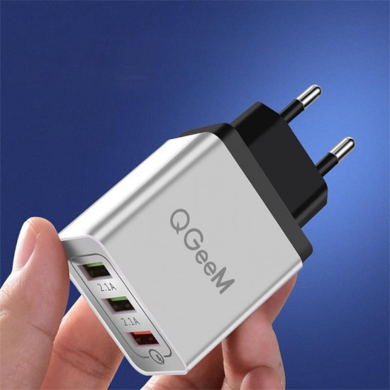 QG-CH04 27W 3 USB Travel Wall Charger Adapter QC3.0 Fast Charging For iPhone XS 11Pro Huawei P30 P40 Pro MI10 Note 9S S20+ Note 20