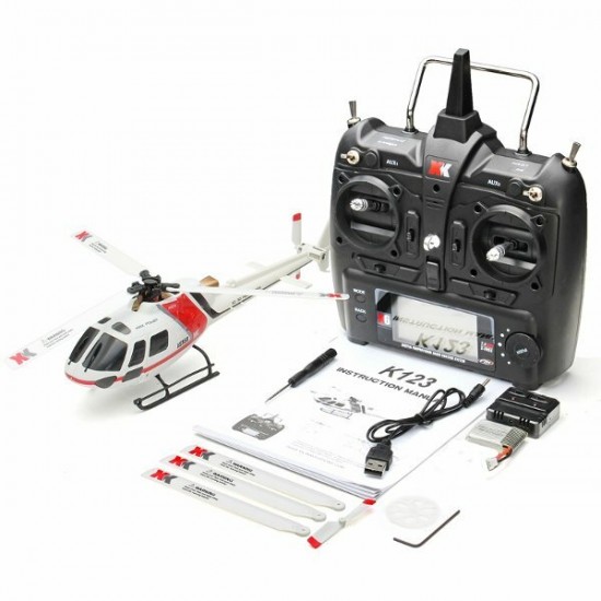 K123 6CH Brushless AS350 Scale RC Helicopter RTF Mode 2