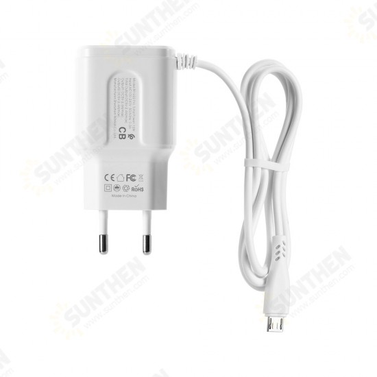 RP-U22 2.4A LED Dual USB Ports Extra Cable EU Plug Wall USB Travel Charger for iPhone 11 Pro Max for Samsung S10+ K30 5G HUAWEI