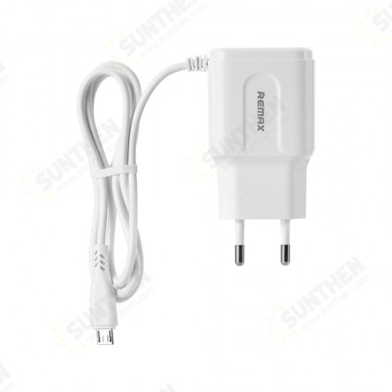 RP-U22 2.4A LED Dual USB Ports Extra Cable EU Plug Wall USB Travel Charger for iPhone 11 Pro Max for Samsung S10+ K30 5G HUAWEI