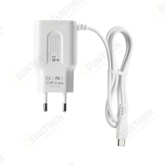 RP-U22 2.4A LED Dual USB Ports Extra Cable EU Plug Wall USB Travel Charger for iPhone 11 Pro Max for Samsung S10+ K30 5G HUAWEI