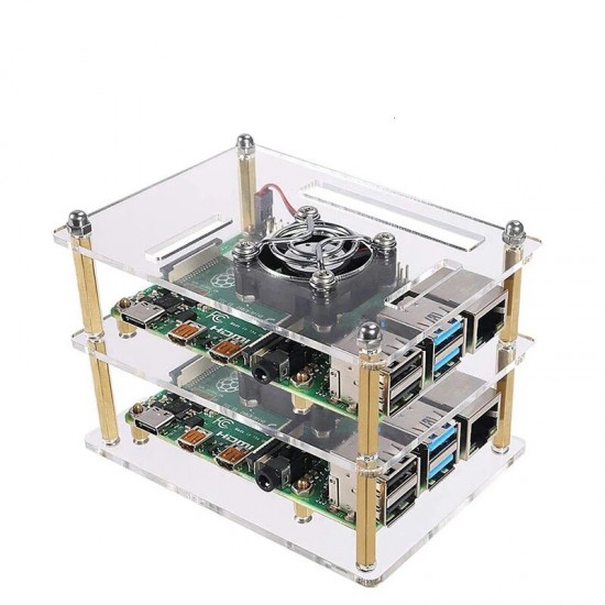 1-10 Layers Transparent Acrylic Case Box + Cooling Fan with Metal Cover for Raspberry Pi 4 /3 Model B+/3B