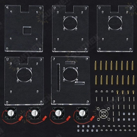 1-10 Layers Transparent Acrylic Case Box + Cooling Fan with Metal Cover for Raspberry Pi 4 /3 Model B+/3B