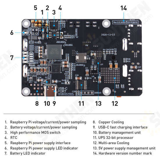 52Pi UPS V5 With RTC Battery Protection Management Module for Raspberry Pi 4B/3B+/3B