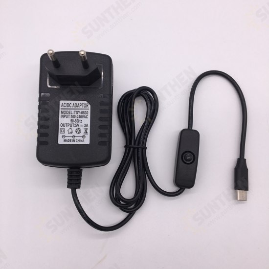 5V 3A Type-C Power Supply US/EU/AU/UK Plug with ON/OFF Switch Power Supply Connector for Raspberry Pi 4