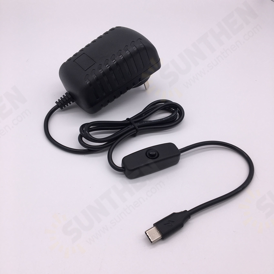 5V 3A Type-C Power Supply US/EU/AU/UK Plug with ON/OFF Switch Power Supply Connector for Raspberry Pi 4