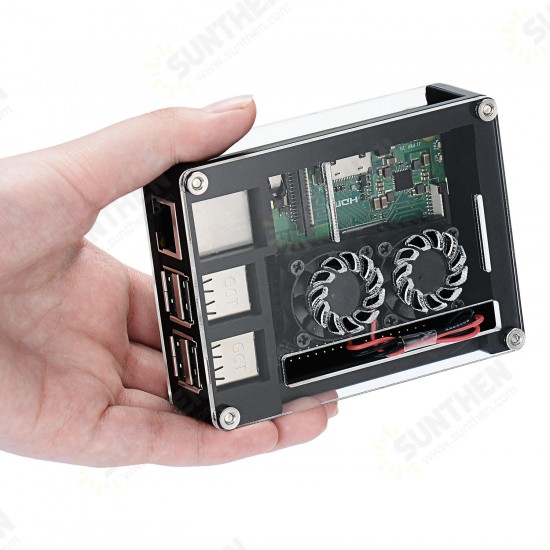 Black Acrylic Case Support Dual Cooling Fans For Raspberry Pi 3B+ Board