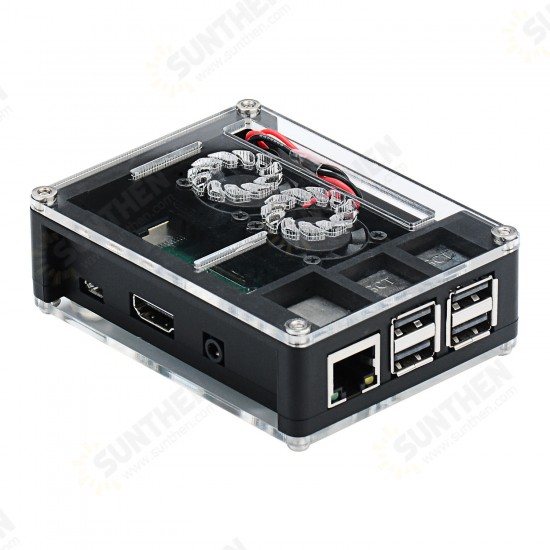 Black Acrylic Case Support Dual Cooling Fans For Raspberry Pi 3B+ Board Black Acrylic Case Support Dual Cooling Fans For Raspberry Pi 3B+ Board