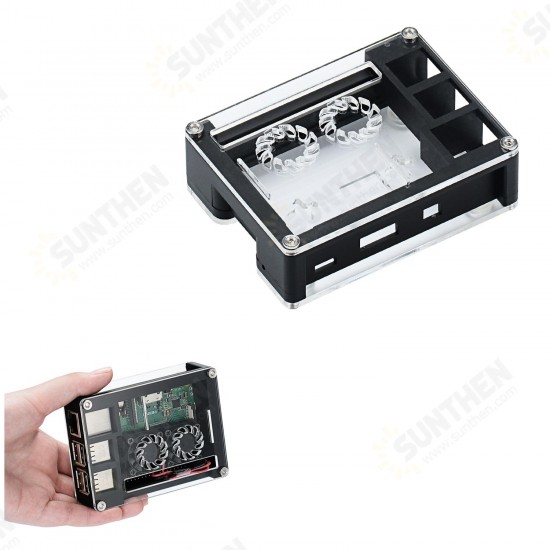 Black Acrylic Case Support Dual Cooling Fans For Raspberry Pi 3B+ Board Black Acrylic Case Support Dual Cooling Fans For Raspberry Pi 3B+ Board