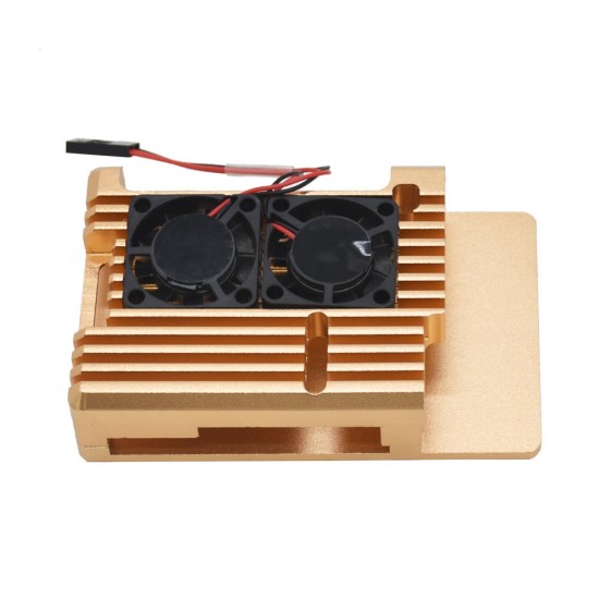 Golden Metal Alloy Aluminum Case Enclosure with Cooling Fan for Raspberry Pi 3B+